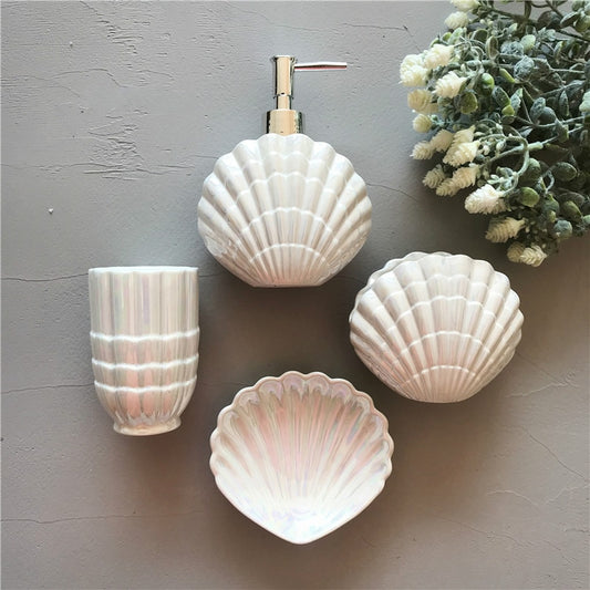 Ceramic Sea Shell Bathroom Accessory Set