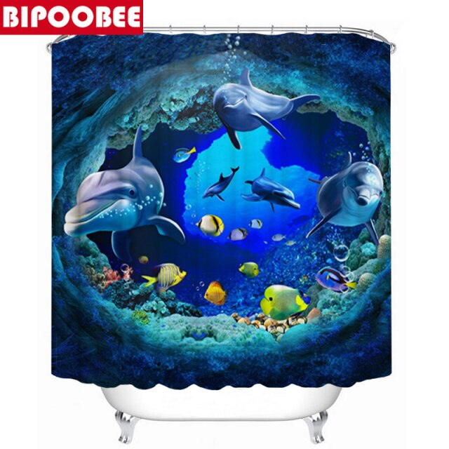 3D Ocean Design Shower Curtain Set