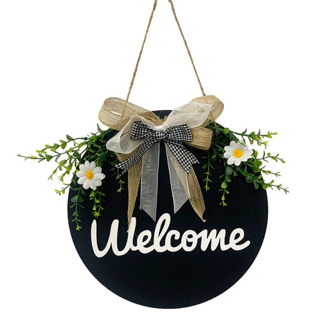 Welcome Wreath Hanging Door Sign