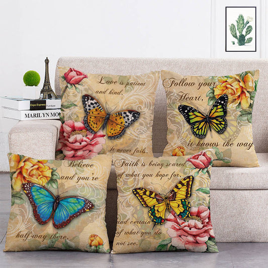 Butterfly Flower Pillow Cover