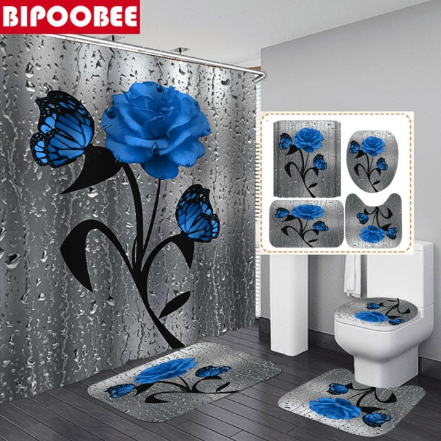 Floral Print Fabric Shower Curtains