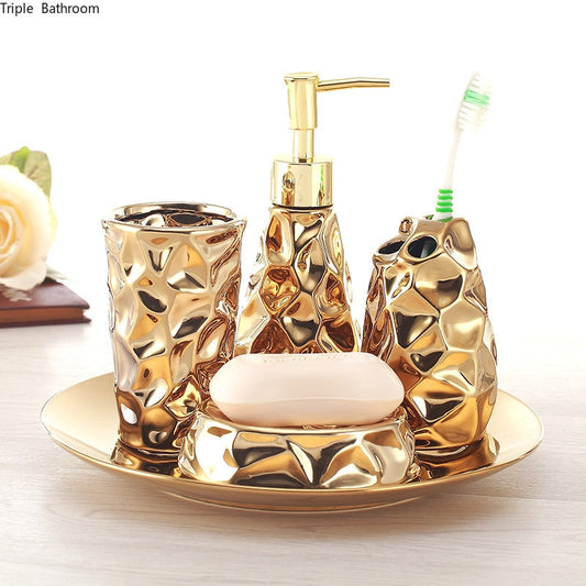 4pcs Gold Ceramic Bathroom Set