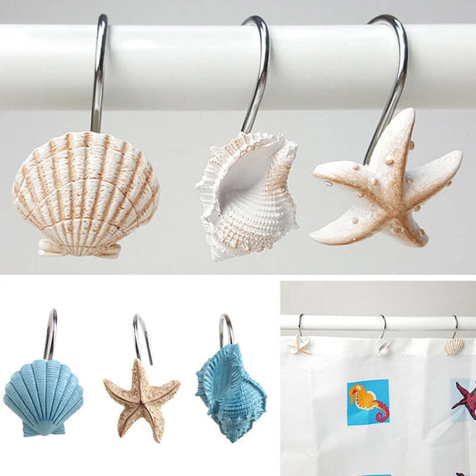 12pcs Resin Decorative Seashell Shower Curtain Hooks