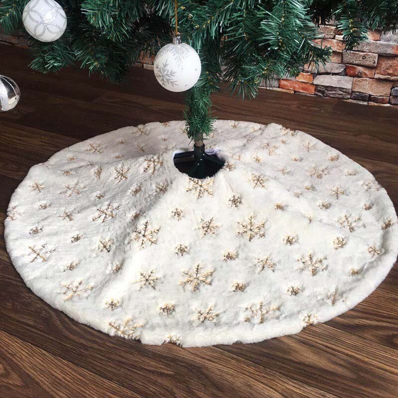 White Flannel Embroidered Snowflake Christmas Tree Skirt