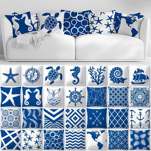 Decorative Marine Life/Blue Geometry Pillow Covers