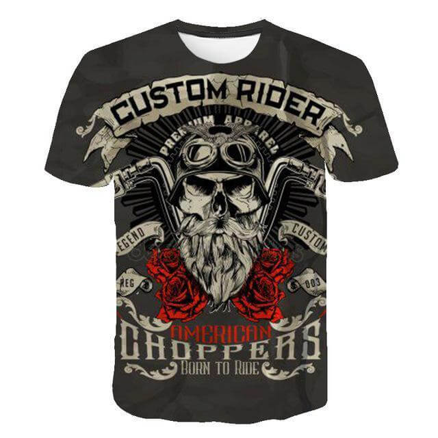 3D Motorcycle Skull T-Shirt