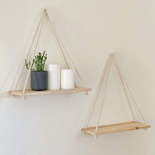 Wooden Rope Floating Wall Shelves