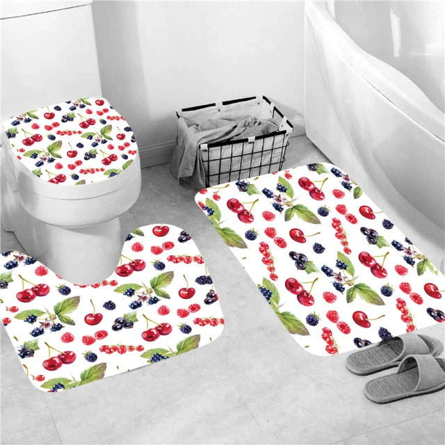 Printed Shower Curtain and Hook Set with Matching Anti-slip Carpets