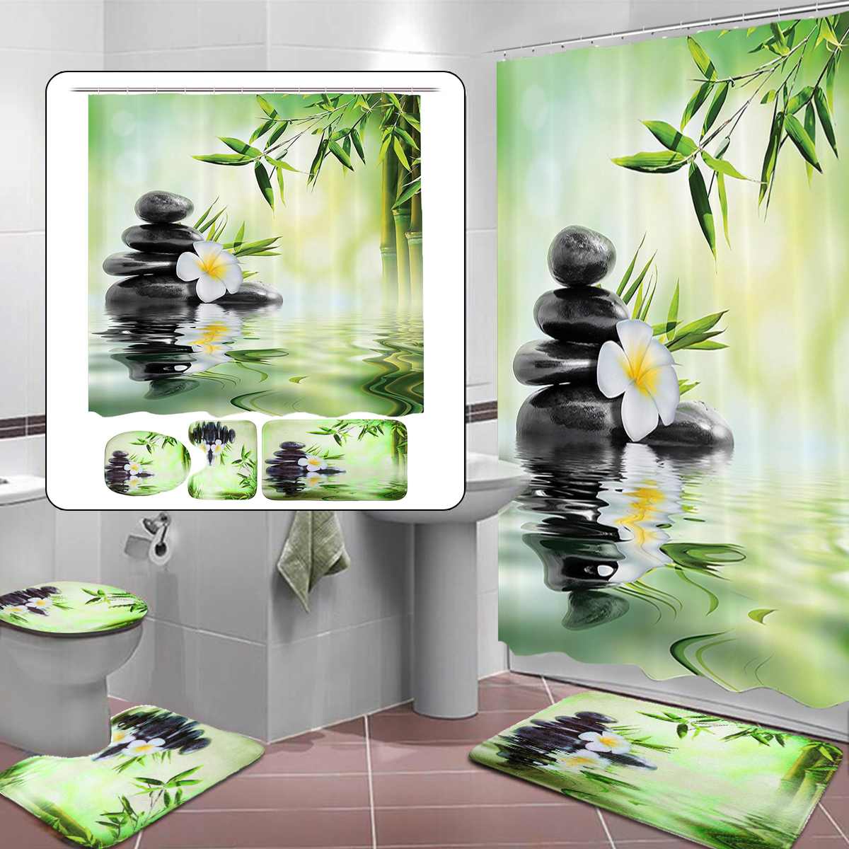 3D Printed Bamboo Shower Curtain Set