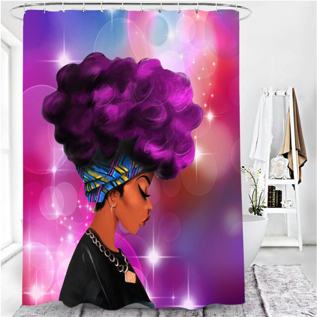 Elegant African Woman/American Girl Shower Curtain Set