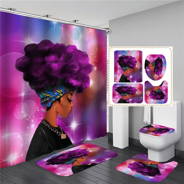 Elegant African Woman/American Girl Shower Curtain Set