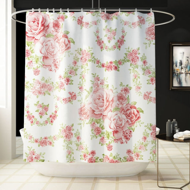 Floral Bath Mat and Shower Curtain Set