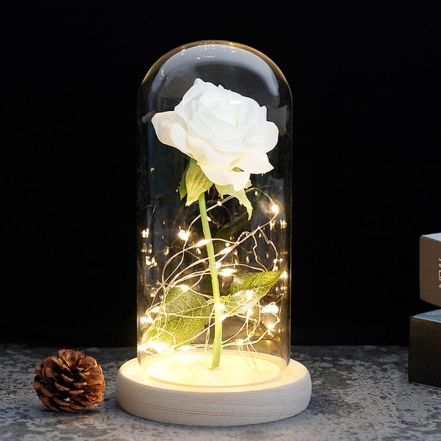 Beauty And The Beast Rose In LED Glass Dome