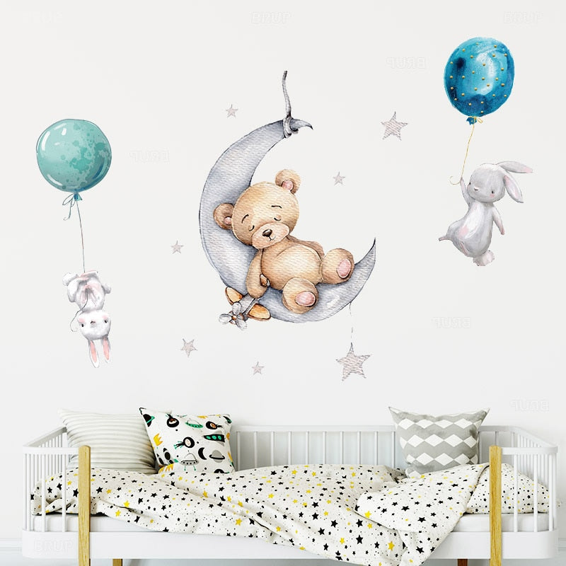 Balloon Bunny and Brown Bear Wall Stickers