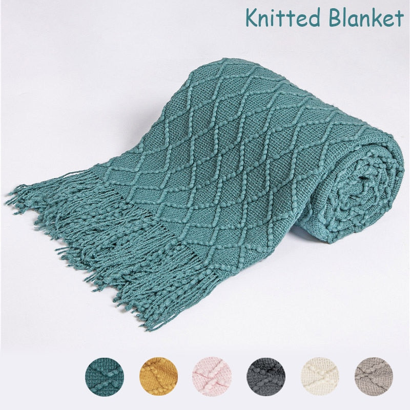 Warm Knitted Blankets with Tasslelson Beds Solid 130x150