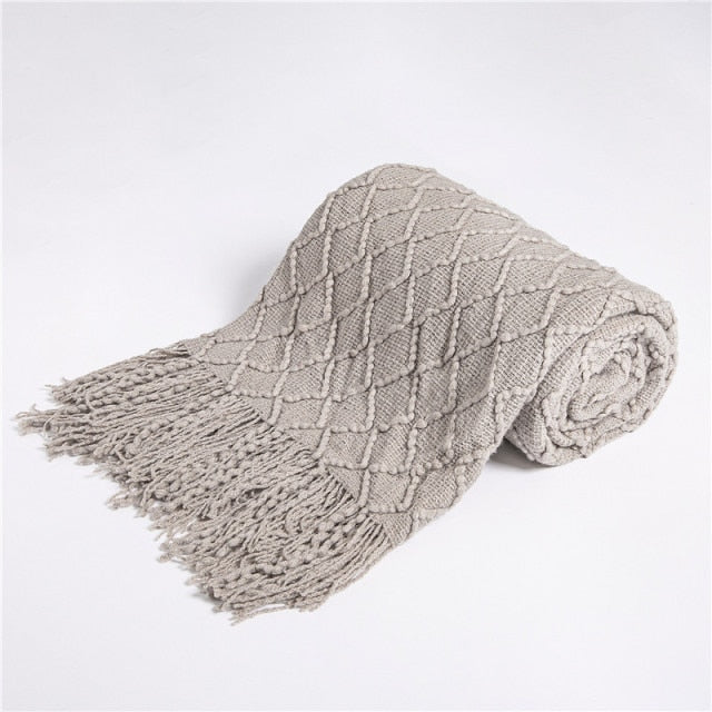 Warm Knitted Blankets with Tasslelson Beds Solid 130x150