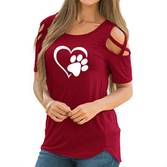 Heart/Paw Women T-shirt Cotton
