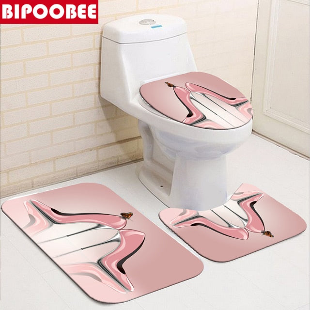 Red Lips or Pink High Heel Shower Curtains with Hooks