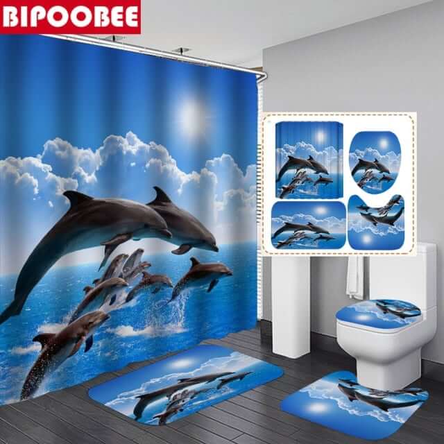 3D Ocean Design Shower Curtain Set