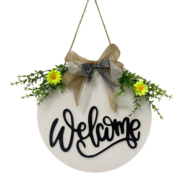 Welcome Wreath Hanging Door Sign
