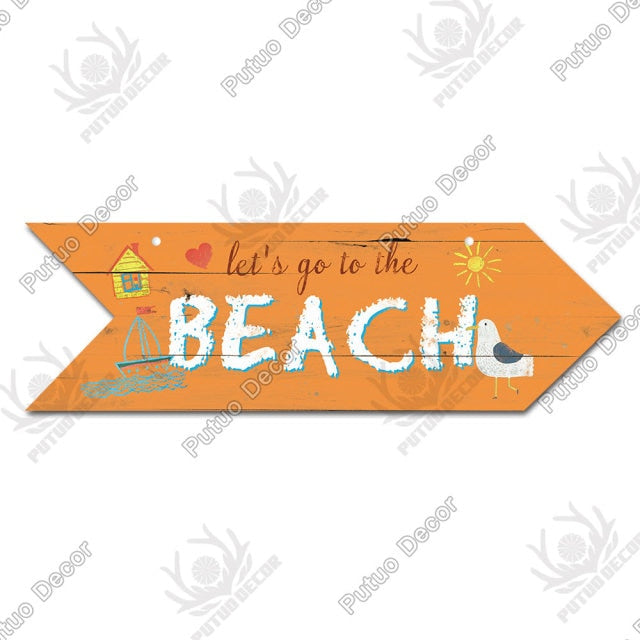 Hanging Seaside Arrow Wooden Wall Plaque Sign