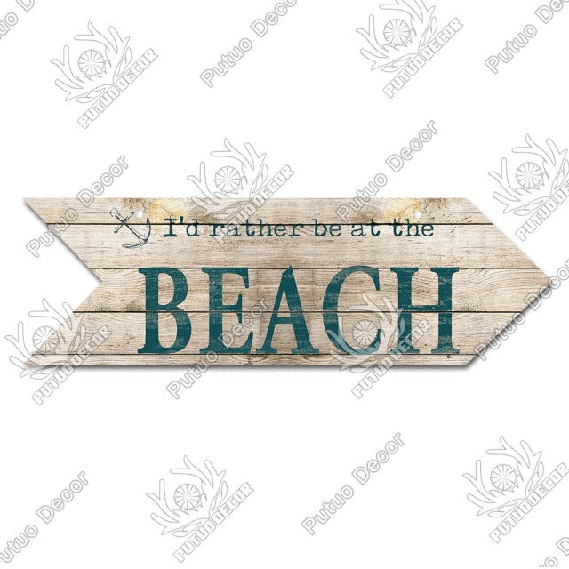Hanging Seaside Arrow Wooden Wall Plaque Sign