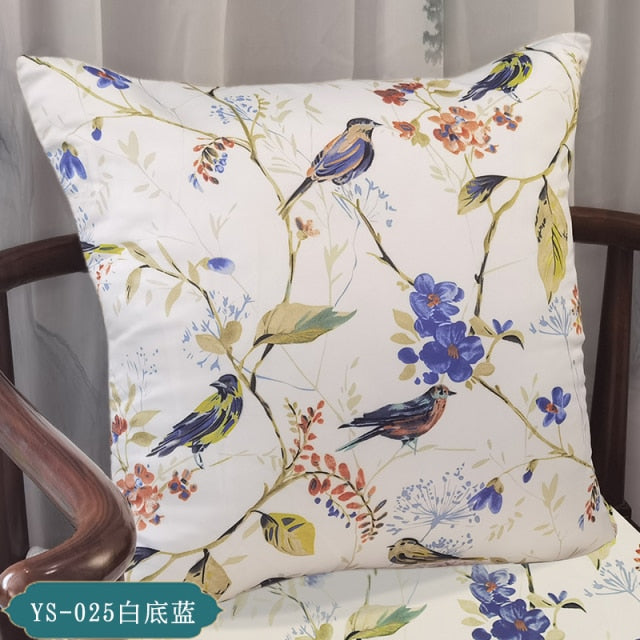 Chinese Printed Bird and Flower Sofa Pillowcase