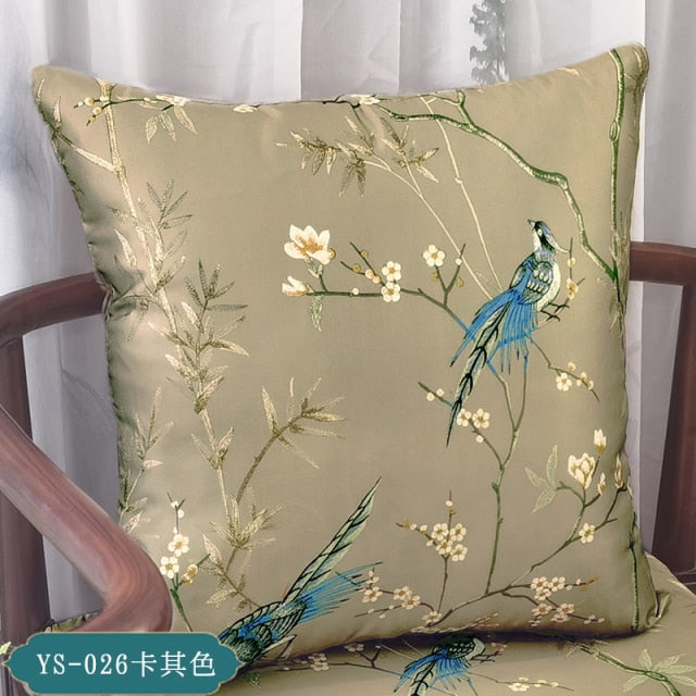 Chinese Printed Bird and Flower Sofa Pillowcase