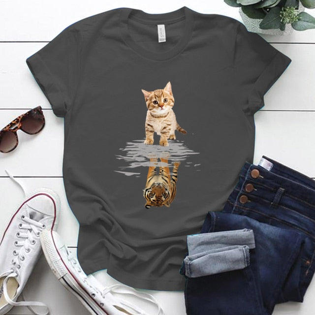 Cat & Tiger Print Graphic T Shirts