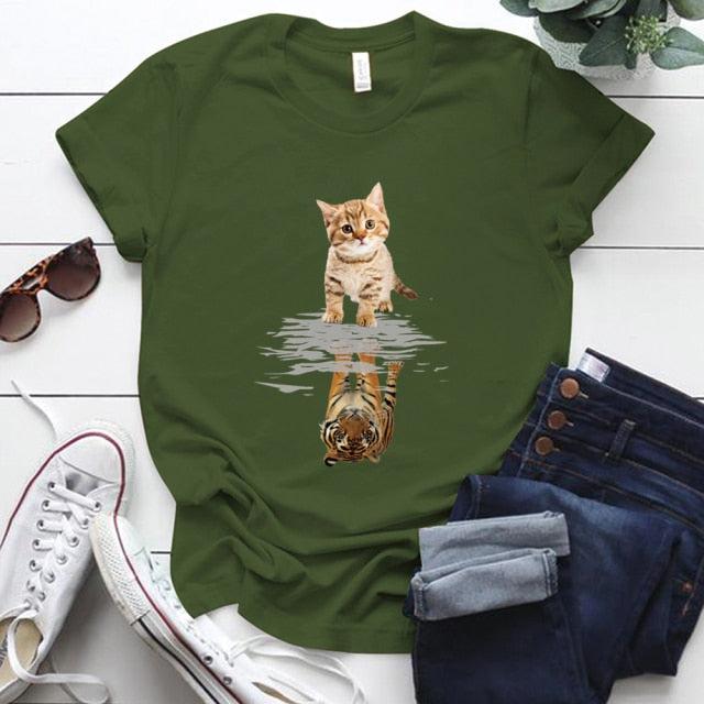 Cat & Tiger Print Graphic T Shirts