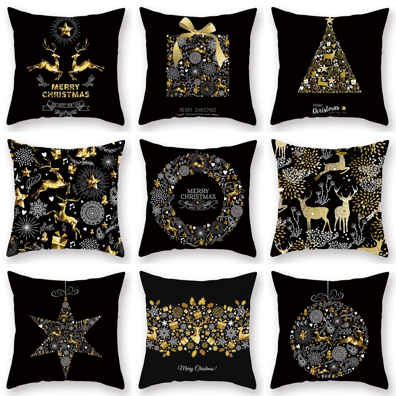 Christmas Throw Pillow Covers in Black & Gold