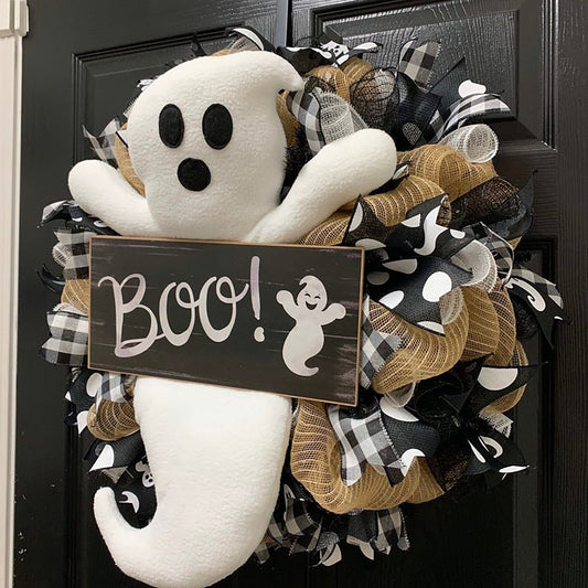 Halloween BOO! Farmhouse-Ghost Wreath