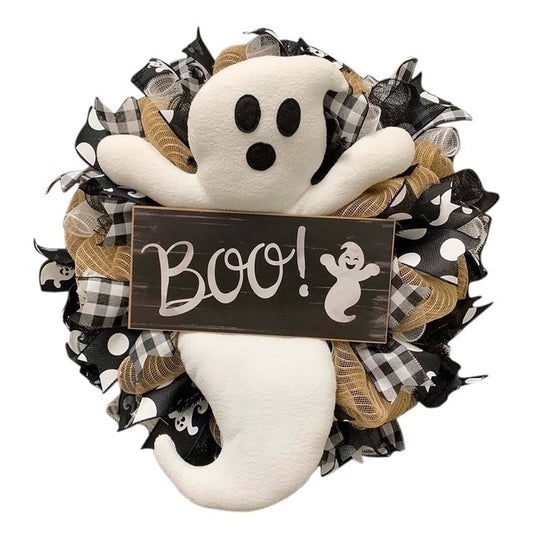 Halloween BOO! Farmhouse-Ghost Wreath
