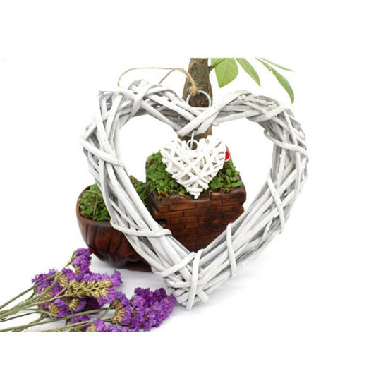 Romantic White Wicker Hanging Heart Wreath