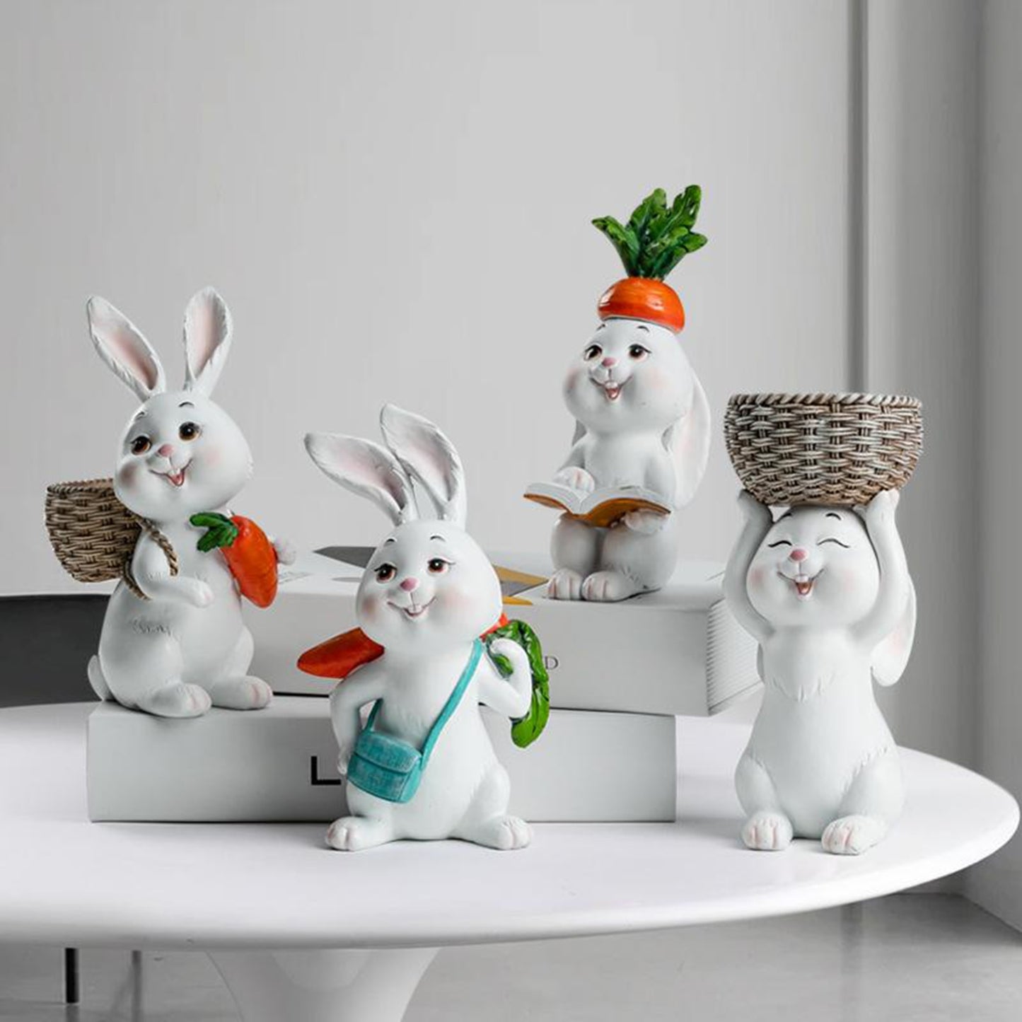 4 Cute Rabbit Resin Accent Pieces